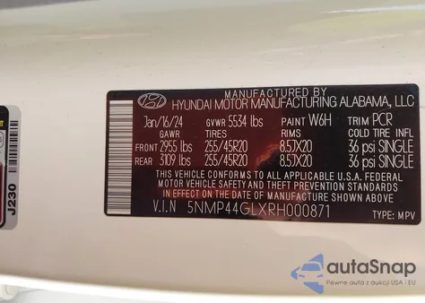 2024 Hyundai Santa Fe Limited из США, поврежденный, VIN 5NMP44GLXRH000871